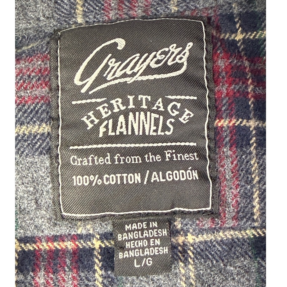 Grayers Heritage Flannels Mens Large Grey Burgundy Plaid Cotton Button down - Picture 2 of 9